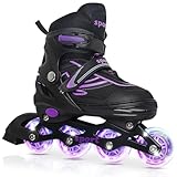 LOKJIJI Patins à roulettes en Ligne Réglables pour Enfants Filles Garçons Débutants, Patins à Roues en Ligne pour Enfants et Adolescents pour Intérieur Extérieur Sport Noir & Violet (Large)