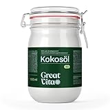 MeaVita Huile de Noix de Coco Biologique/Vierge/Pressée à Froid dans un Bocal à Repasser 1 L